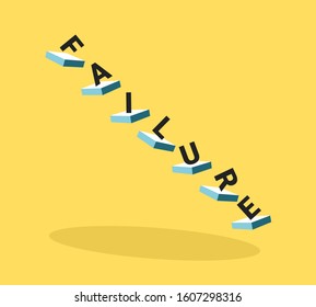 Fail and failure - Letters are unstable because of negative problem, trouble, collapse and breakdown. Vector illustration, platform game design.