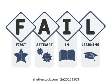 FAIL - First Attempt in Learning acronym. business concept background. vector illustration concept with keywords and icons. lettering illustration with icons for web banner, flyer, landing