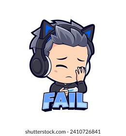 Fail gamer boy expressions sticker gaming mascot logo