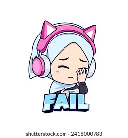 Fail gamer girl expressions reaction sticker gaming mascot logo