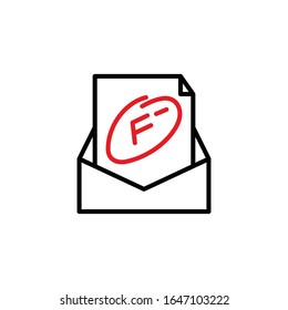 fail grade result, exam or academic result icon vector