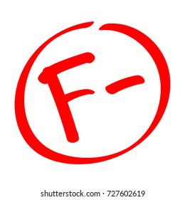 Fail. Grade result F-. Hand drawn vector grade with minus in circle. Flat illustration