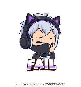 Fail masked gamer boy expressions sticker gaming mascot logo