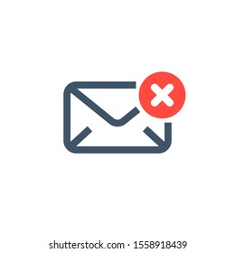 Fail Message Icon. Envelope X Mark Icon. Message Wasn't Sent, Error,e-mail Delivery Failed, Remove Email, Delete Mail Letter. 