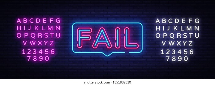 Fail Neon Text Vector. Fail neon sign, design template, modern trend design, night neon signboard, night bright advertising, light banner, light art. Vector illustration. Editing text neon sign