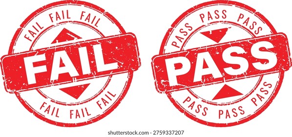Fail and pass red rubber stamp set with grunge texture for exam and quality control