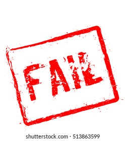 Fail red rubber stamp isolated on white background. Grunge rectangular seal with text, ink texture and splatter and blots, vector illustration.