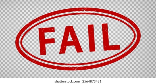 Fail stamp design on transparent background.  Grunge rubber  elliptical stamp with word Fail in red. Flat design. Vector illustration EPS10. 