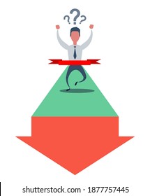 Scheitern der Unternehmensgründung, neues Geschäftsrisiko oder unerwarteter Konkurs von Unternehmern, deprimierte Metapher von Geschäftsleuten für das Scheitern neuer Unternehmen. Vektorgrafik, flaches Design.