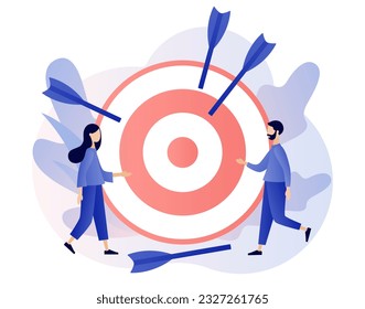 Fail start up business. Not hit target, arrows around metaphor business failure. Unsuccessful businessman. Modern flat cartoon style. Vector illustration 
