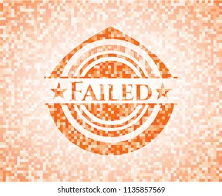 Failed abstract emblem, orange mosaic background
