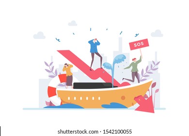 Failed Business Vector Illustration Concept Showing a sinking boat lead by a failed businessman 