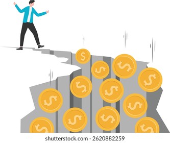 Falência de empreendimentos empresariais, falências, quebras no mercado de ações, crises de dívida, investimentos falhados, perdas monetárias, inflação, grandes rachaduras no terreno e acompanhadas por um grande número de moedas de ouro caem