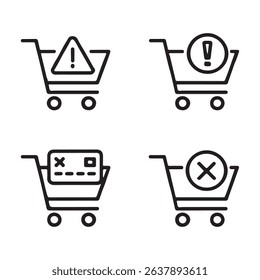 Failed Checkout and Payment Error Icons. Shopping Cart Icons with Warning and Exclusion Symbols

