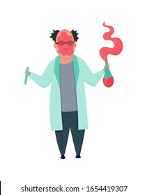 Failed experiment. Mad professor in lab coat