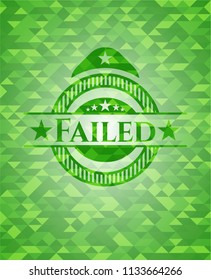 Failed green emblem. Mosaic background