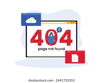 Failed to load files on website, vector illustration 404 page not found.