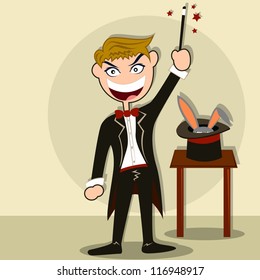 Failed magician try to impres people with rabbit from the hat