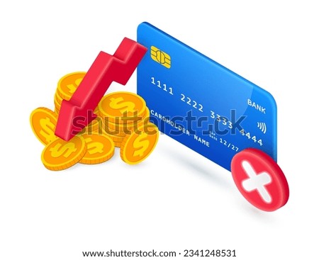 Failed Online Payment 3D icon. Vector Isometric banking concept. Declined purchase, unsuccessful payment symbol. Canceled transaction, business failure, payment error, insufficient funds