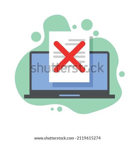 Failed online test. Bad survey score on laptop, internet failure idea.