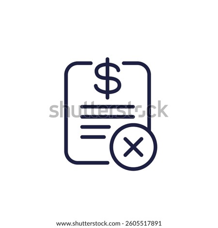 failed payment line icon with a bill