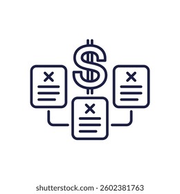 failed payments line icon with bills