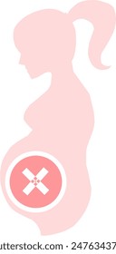 Failed pregnancy with miscarriage, sad woman waiting abortion. Prenatal girl in doubt health. Grief mother, trouble, loss child. Vector illustration. Abortion icon.