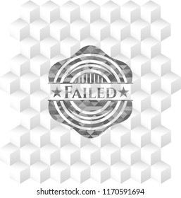 Failed realistic grey emblem with cube white background