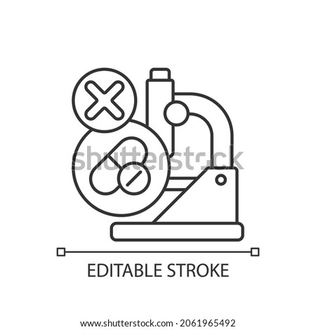 Failed research linear icon. Setback in clinical trial. Improper dose selection. Lack of efficacy. Thin line customizable illustration. Contour symbol. Vector isolated outline drawing. Editable stroke