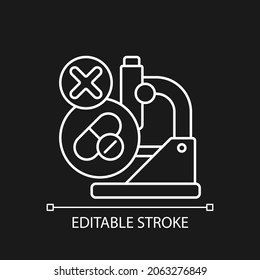 Failed research white linear icon for dark theme. Setback in clinical trial. Lack of efficacy. Thin line customizable illustration. Isolated vector contour symbol for night mode. Editable stroke