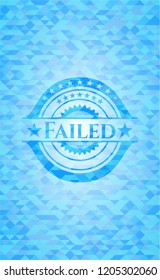 Failed sky blue emblem with mosaic ecological style background