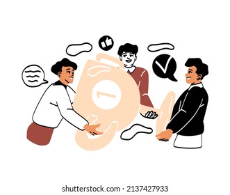 Failed or successful team abstract concept. Business agreement or good relations between employees. Smiling colleagues hold winner Gold Cup. Achievement and happiness. Cartoon flat vector illustration