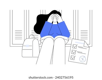 Failed the test isolated cartoon vector illustrations. Teenage girl is sad about exam result, university educational process, learning difficulties, student lifestyle vector cartoon.