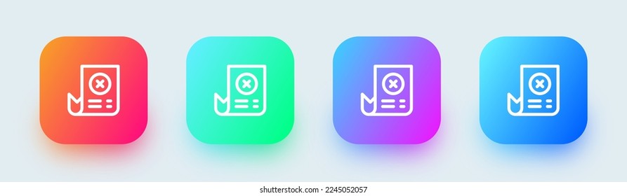 Failed transaction line icon in square gradient colors. Error signs vector illustration.