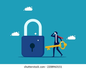 Failed to unlock. Businessman trying to unlock the key. vector
