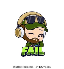 Failed veteran gamer expressions sticker gaming mascot logo