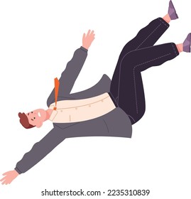 Failing businessman. Stressed office worker in drop fall isolated on white background