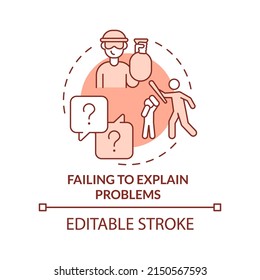 Failing to explain problems red concept icon. Social institutions disadvantage abstract idea thin line illustration. Isolated outline drawing. Editable stroke. Arial, Myriad Pro-Bold fonts used