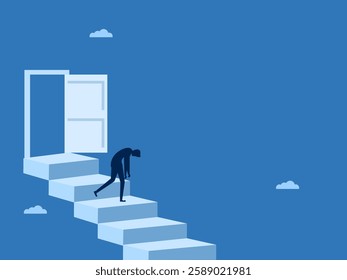 fails, Businessman walks down from an open door