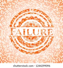 Failure abstract emblem, orange mosaic background