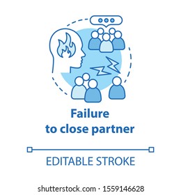 Failure to close partner concept icon. Partner complains about you friends. Influence of public opinion on relationships idea thin line illustration. Vector isolated outline drawing. Editable stroke