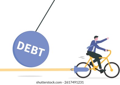 Failure Of Debt Management. businessman riding a bike to escape debt

