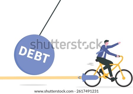 Failure Of Debt Management. businessman riding a bike to escape debt

