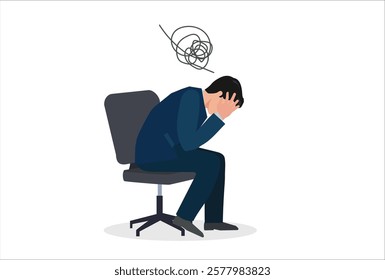 Failure or depression, stupidity, stress and anxiety on failure concept, frustrated businessman holding his head sitting alone on chair.
