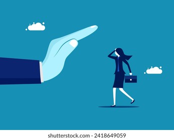 Failure and disappointment. Businesswoman rejected by big hand
