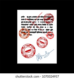 Failure document with red stamp. rejected square rubber seal Vector illustration