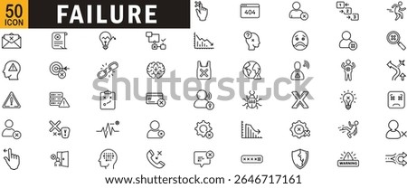 Failure editable outline icon set. Error, warning, broken link, rejected user, bug and more.
