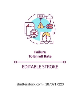 Failure to enroll rate concept icon. Invalid input data into database. Biometric system troubles ideas idea thin line illustration. Vector isolated outline RGB color drawing. Editable stroke