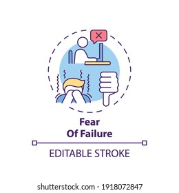 Failure fear concept icon. Procrastination reason idea thin line illustration. Avoiding potentially harmful situations. Irrational fear. Vector isolated outline RGB color drawing. Editable stroke