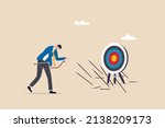 Failure missed all business target, loser mistake or error, incompetence, despair or disappointment from losing opportunity concept, frustrated businessman archery disappoint on his off target arrows.